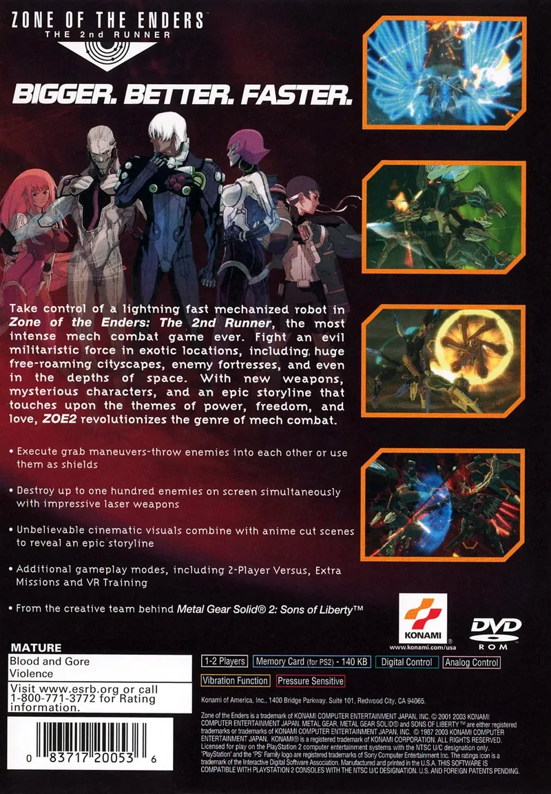Zone of the Enders: The 2nd Runner box back
