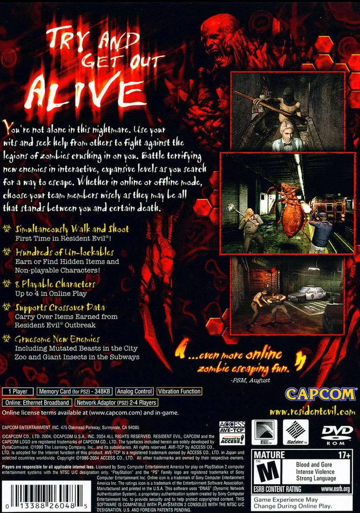 Resident Evil Outbreak: File #2 box back