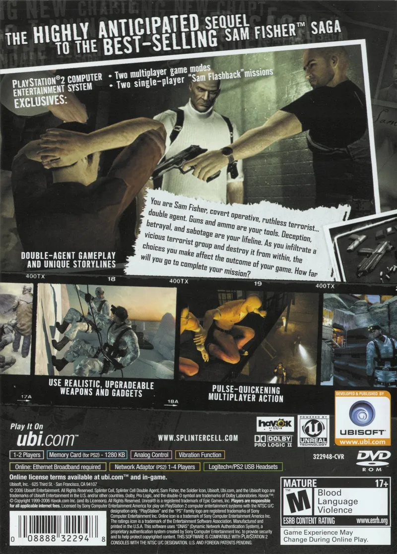 Tom Clancy's Splinter Cell: Double Agent box back