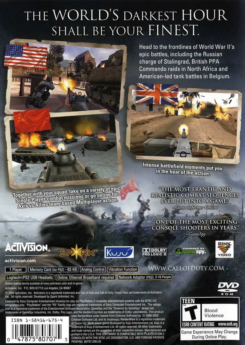 Call of Duty: Finest Hour box back