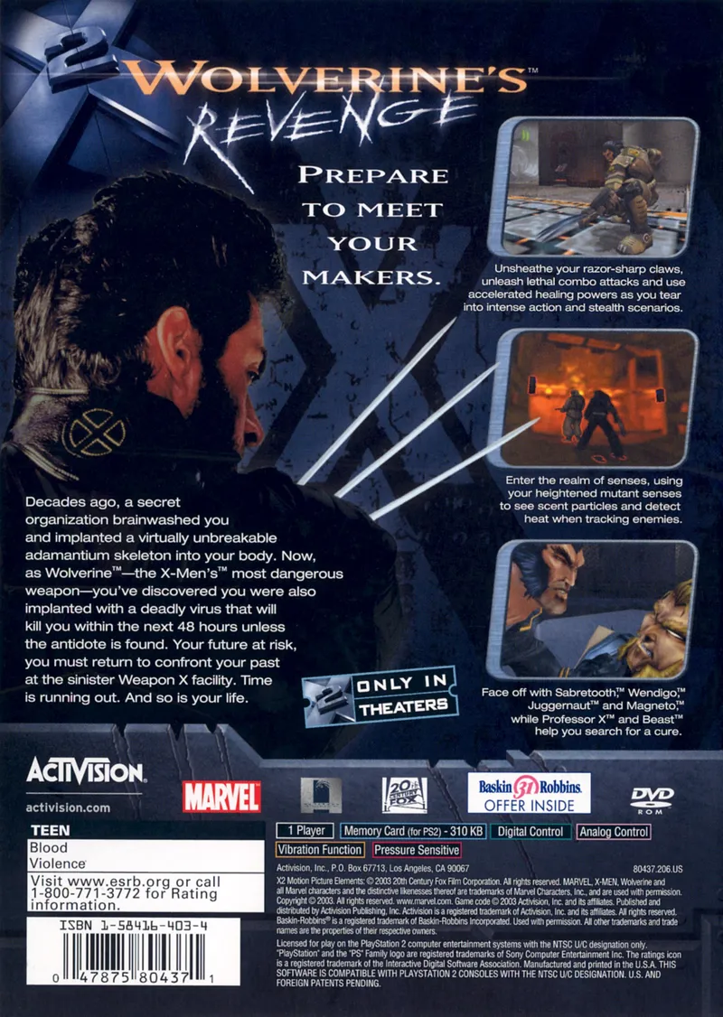 X2: Wolverine's Revenge box back