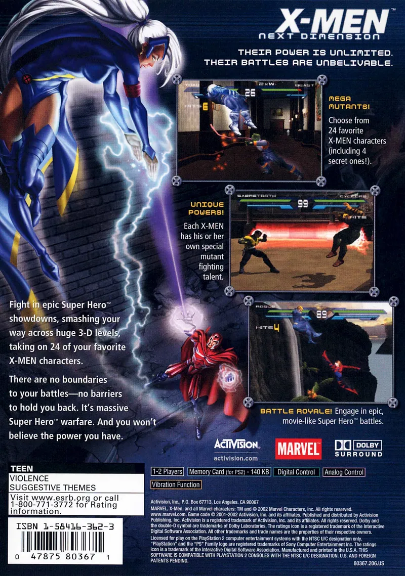 X-Men: Next Dimension box back