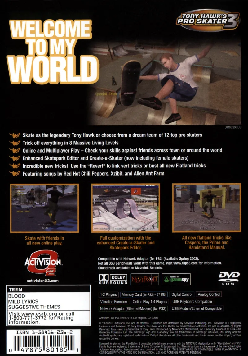 Tony Hawk's Pro Skater 3 box back