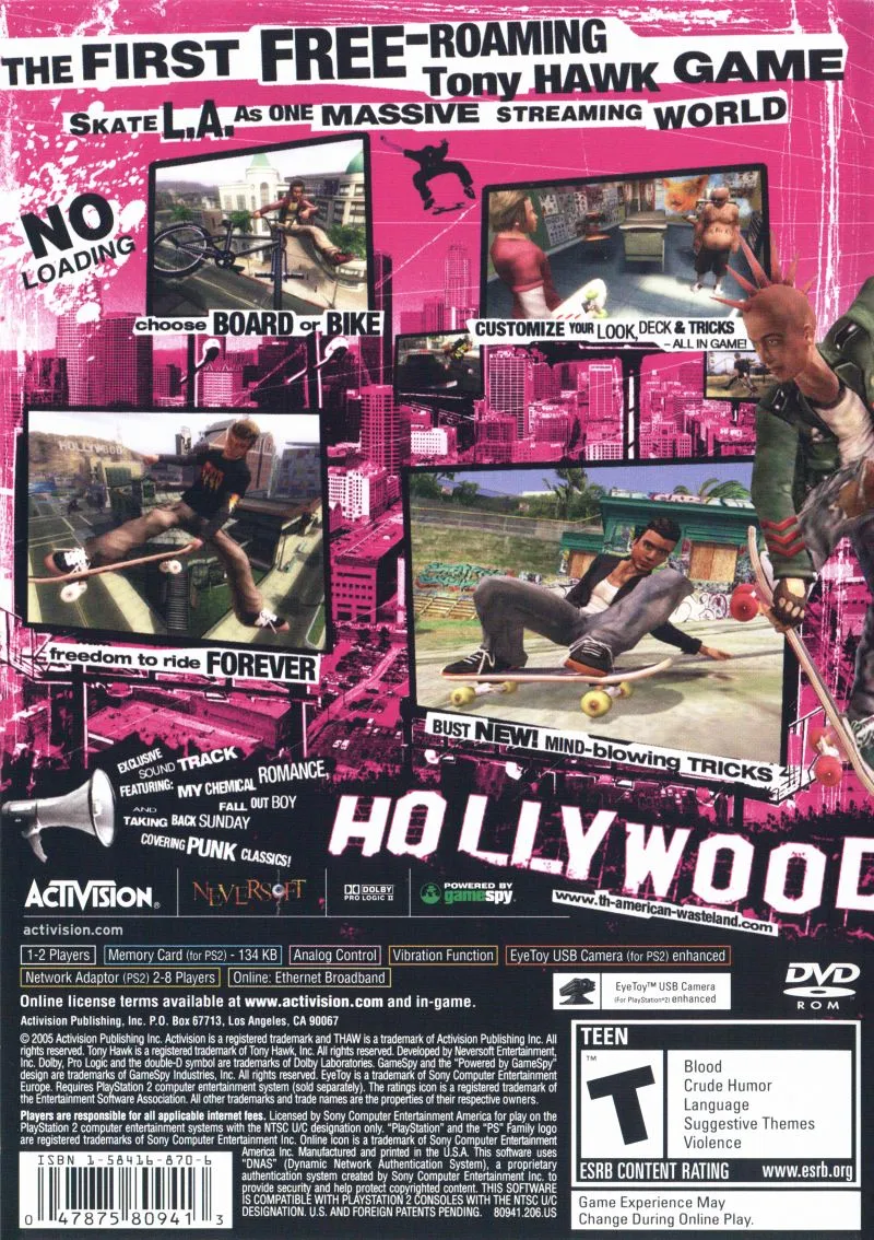 Tony Hawk's American Wasteland box back