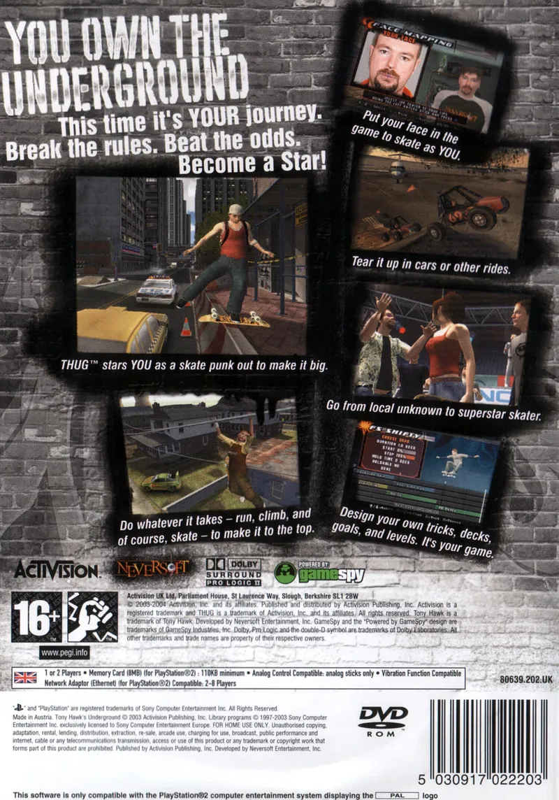 Tony Hawk's Underground box back