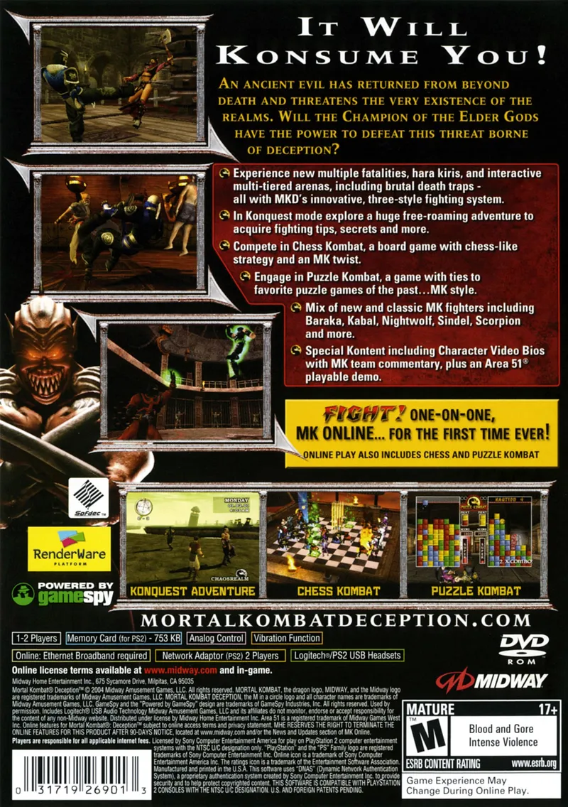 Mortal Kombat: Deception box back