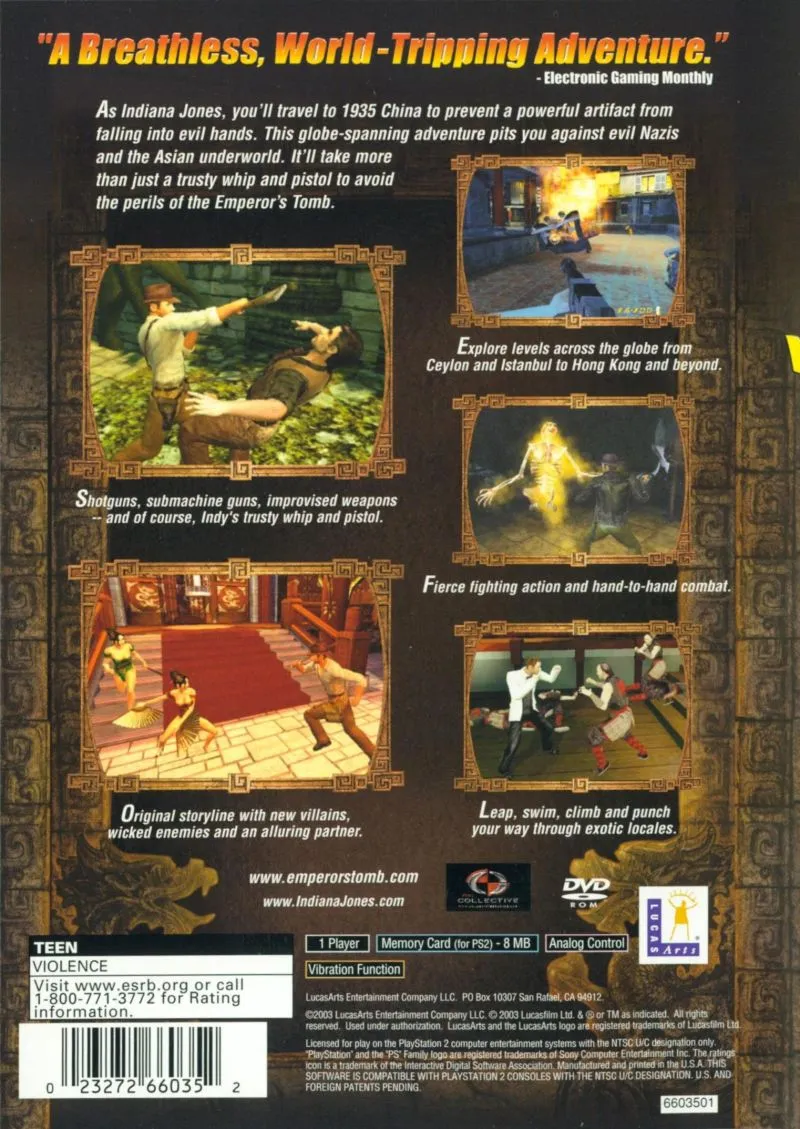 Indiana Jones and the Emperor's Tomb box back