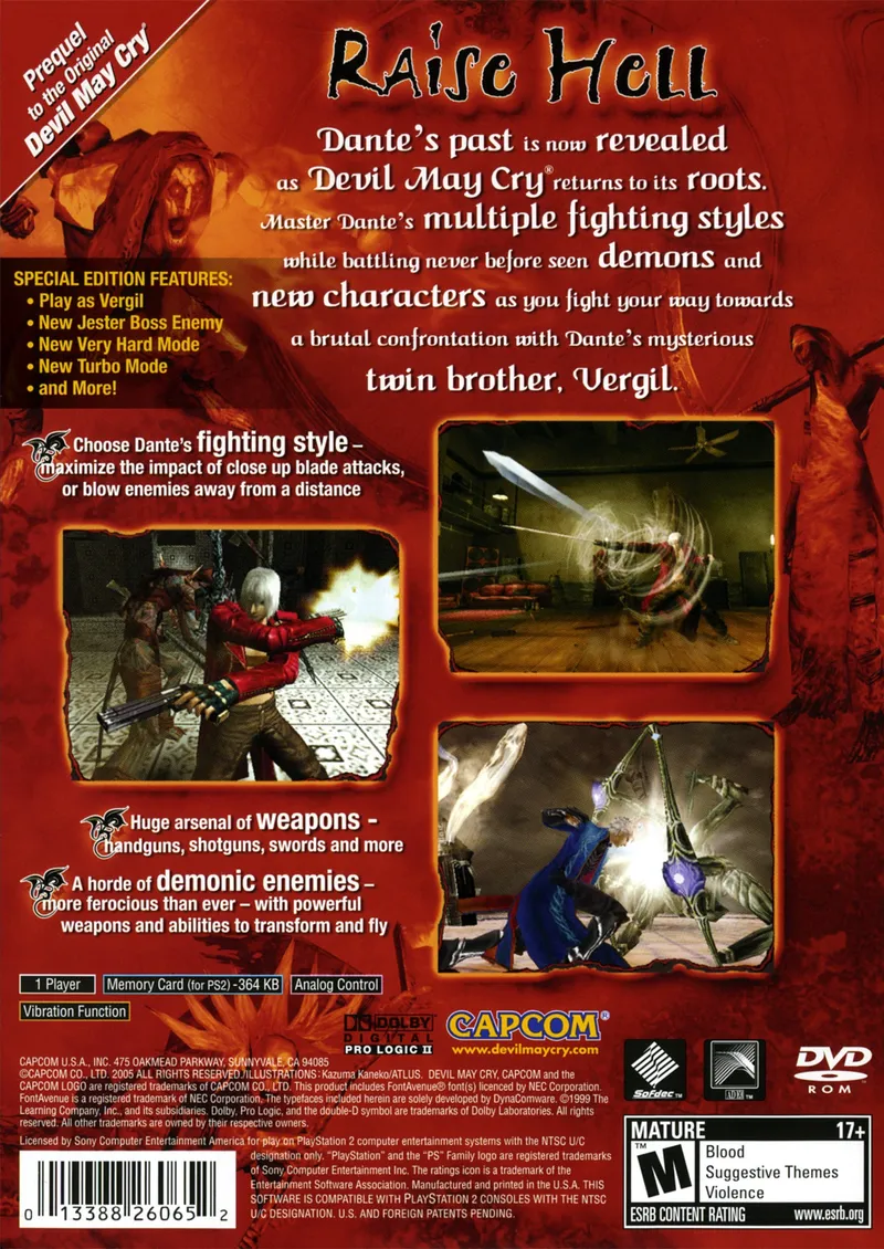 Devil May Cry 3: Dante's Awakening: Special Edition box back