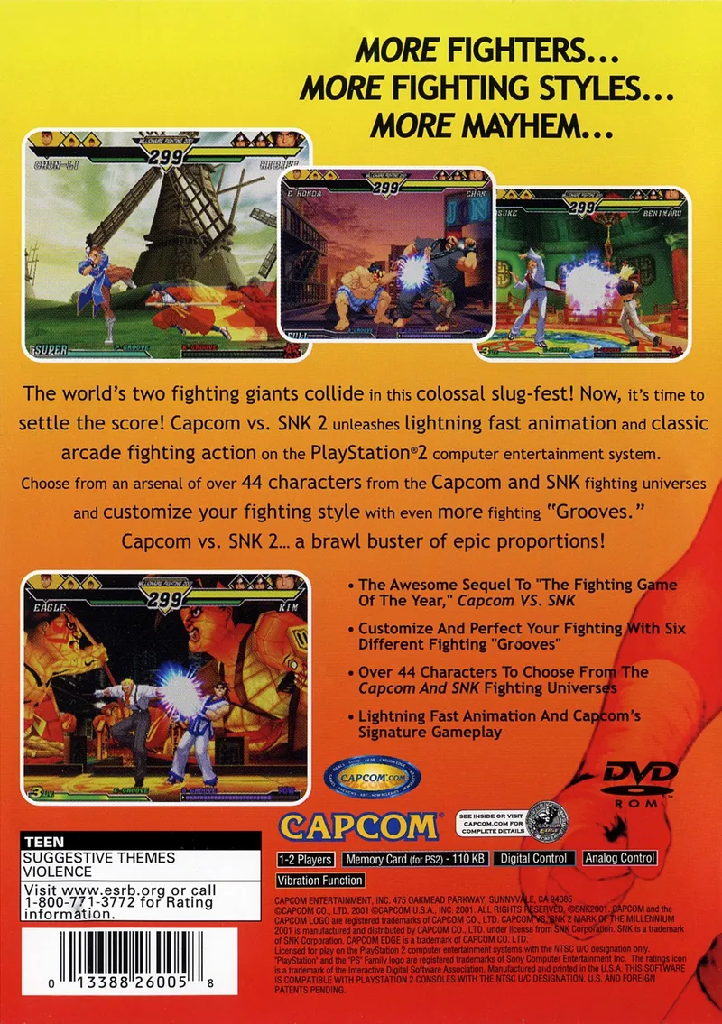 Capcom vs. SNK 2: Mark of the Millennium 2001 box back