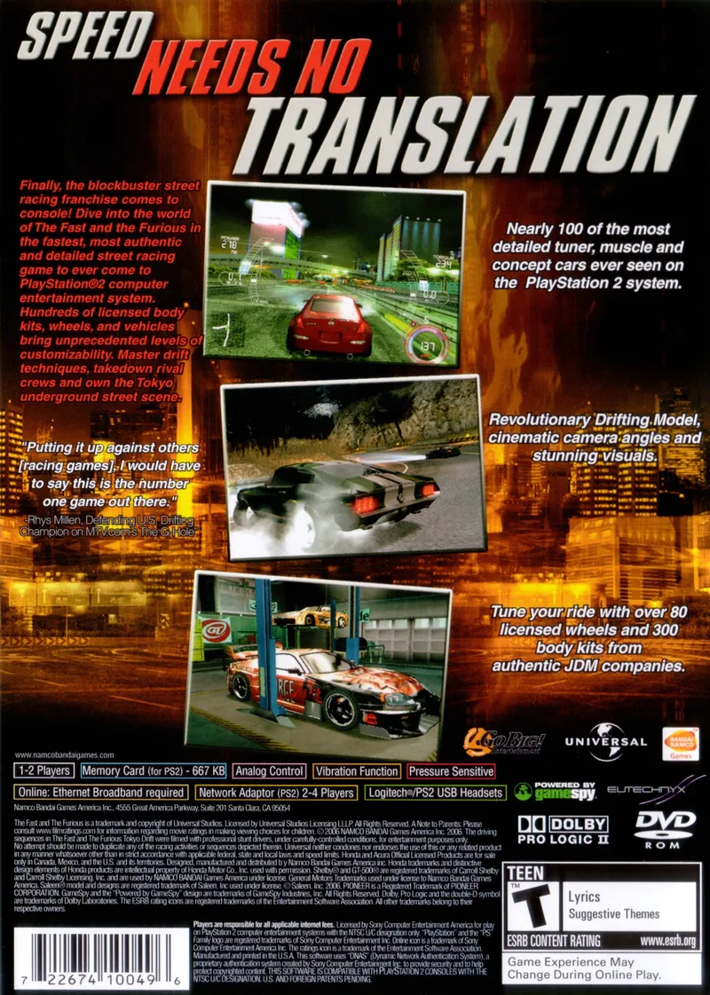 The Fast and the Furious box back