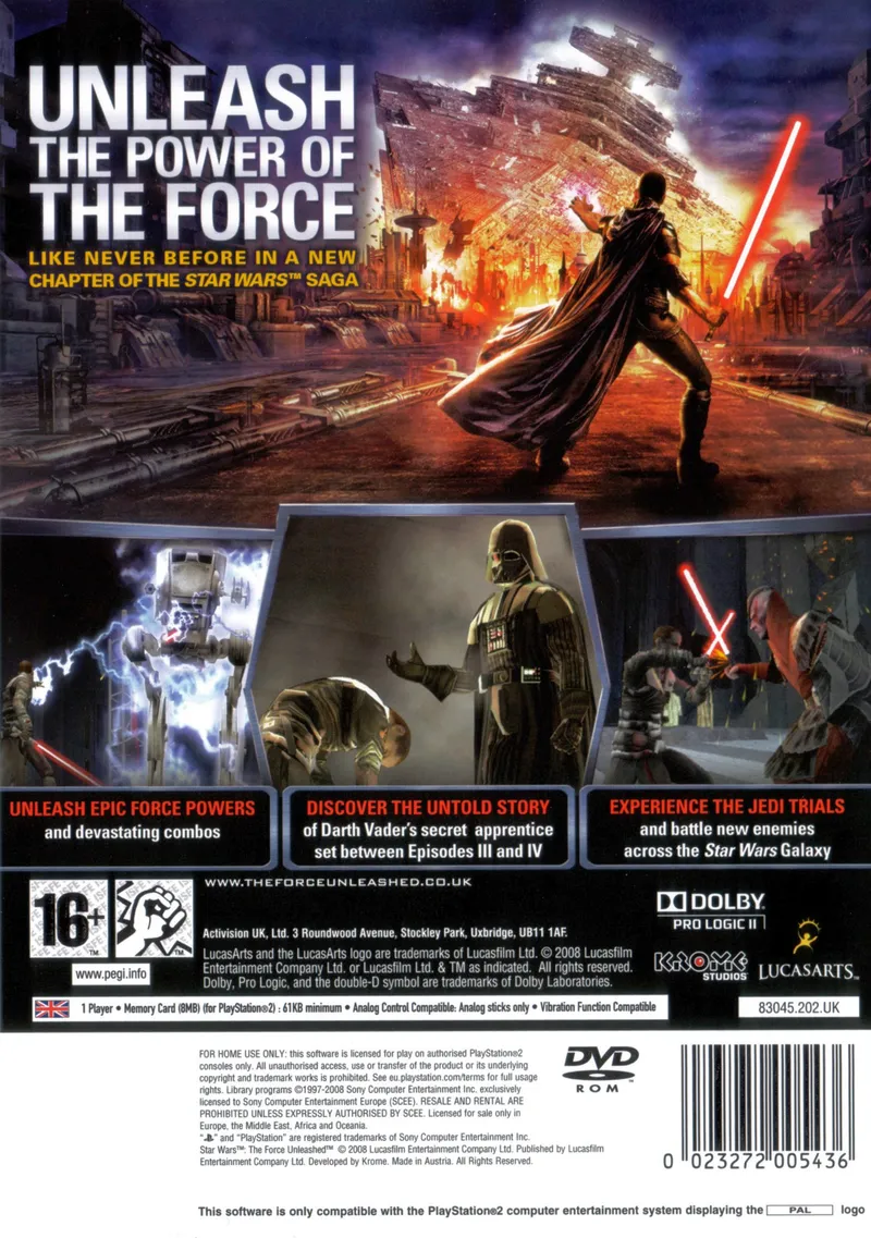 Star Wars: The Force Unleashed box back