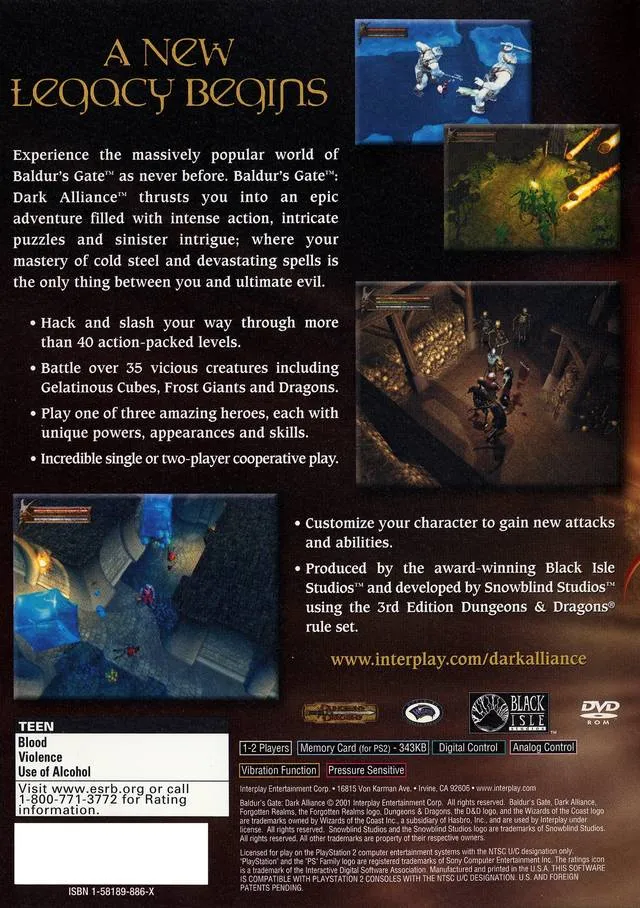 Baldur's Gate: Dark Alliance box back