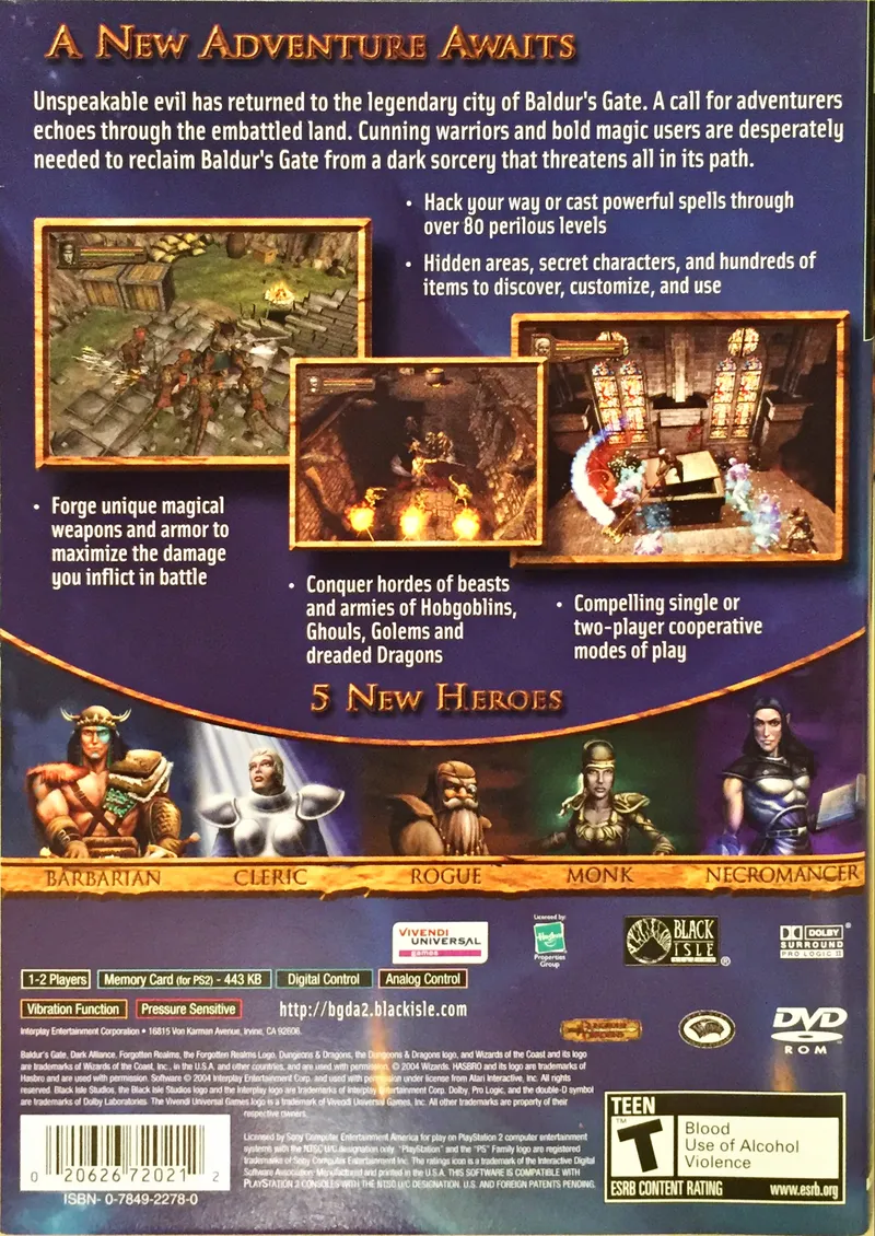 Baldur's Gate: Dark Alliance II box back