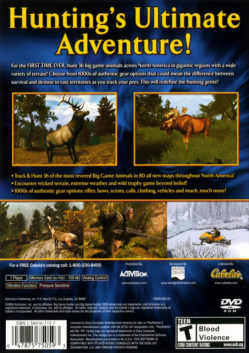 Cabela's Big Game Hunter 2005 Adventures box back
