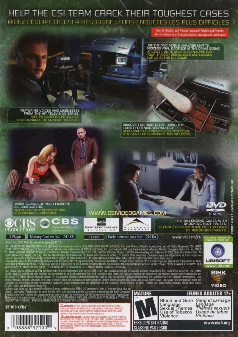 CSI: 3 Dimensions of Murder box back