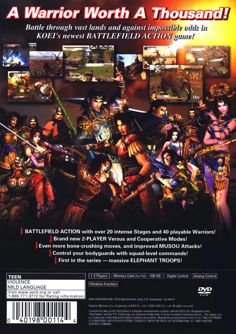 Dynasty Warriors 3 box back