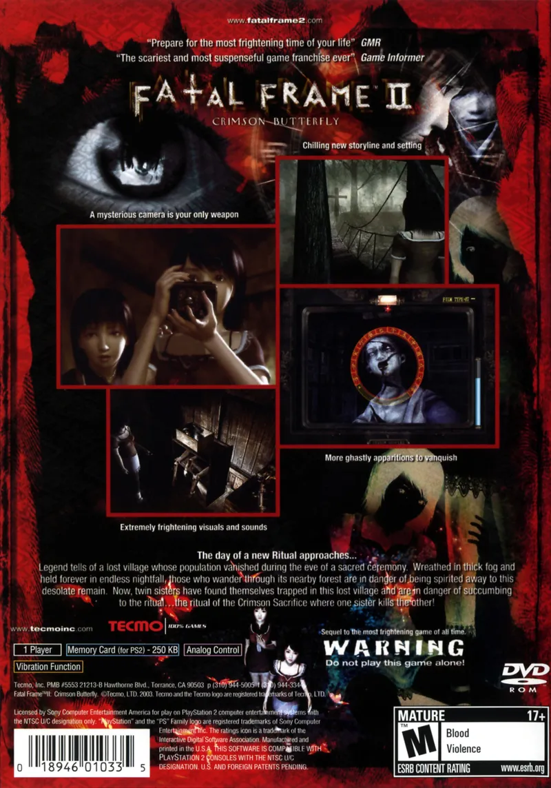 Fatal Frame II: Crimson Butterfly box back