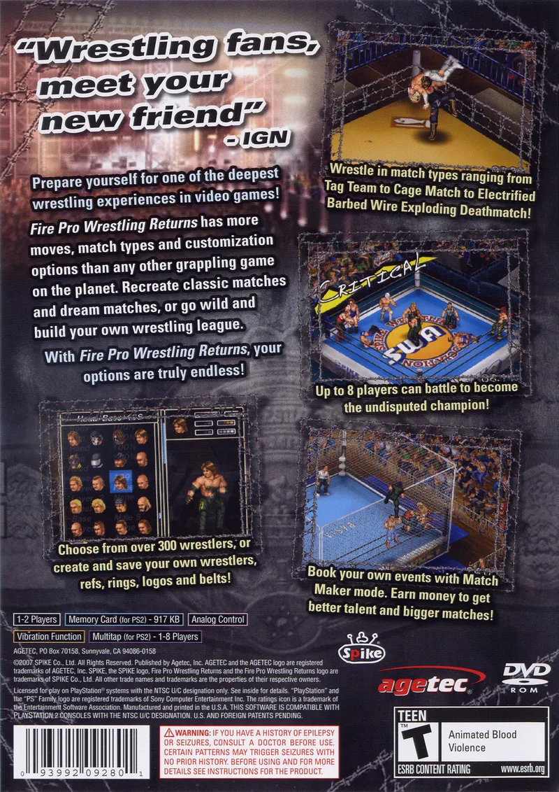Fire Pro Wrestling Returns box back
