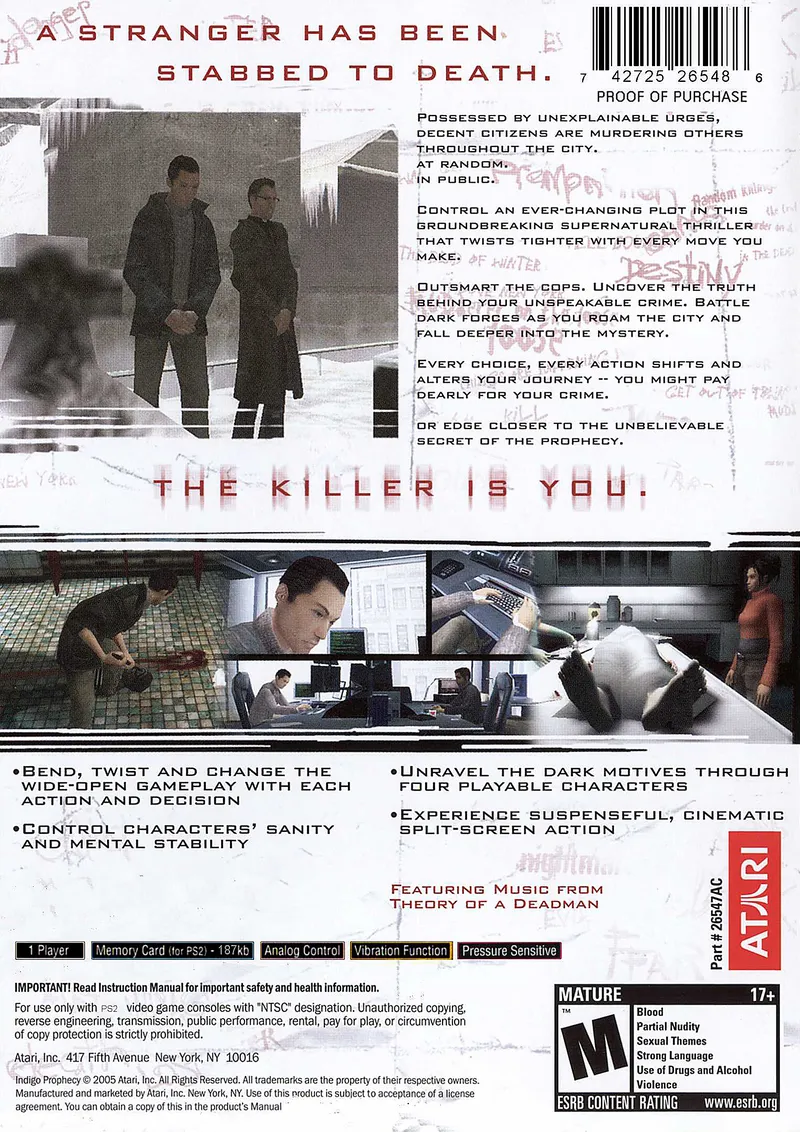 Indigo Prophecy box back