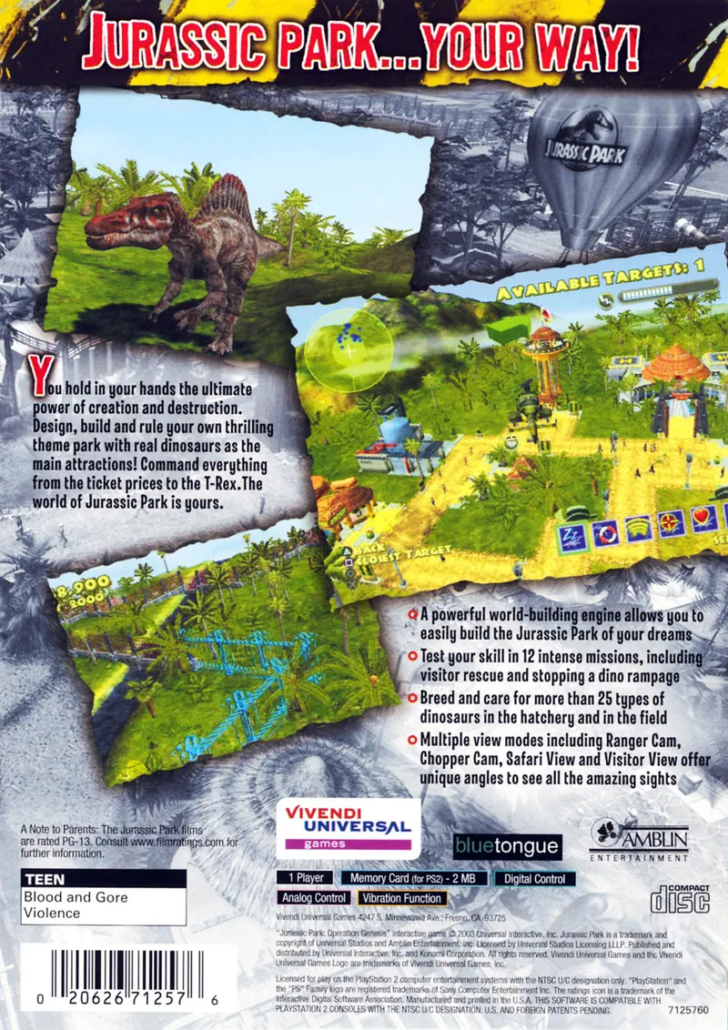 Jurassic Park: Operation Genesis box back