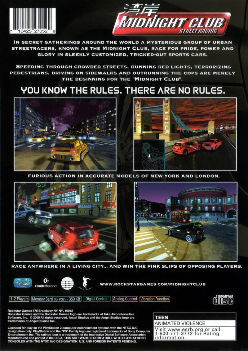 Midnight Club: Street Racing box back