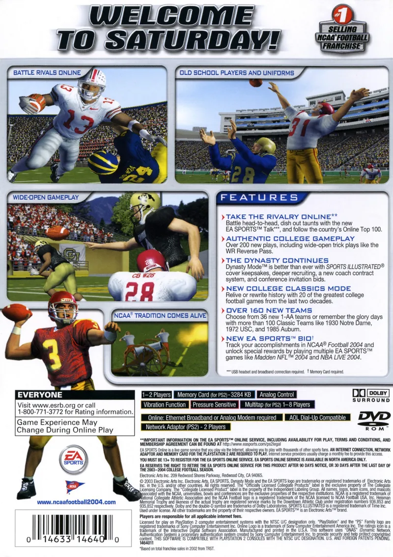 NCAA Football 2004 box back