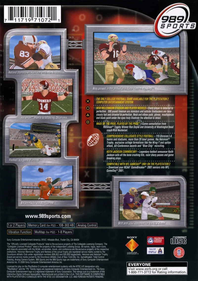 NCAA Gamebreaker 2001 box back