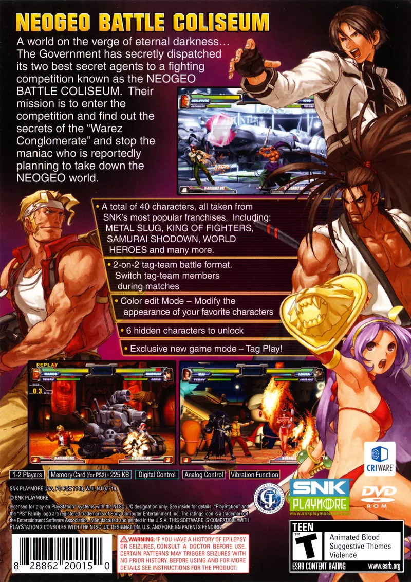 NeoGeo Battle Coliseum box back