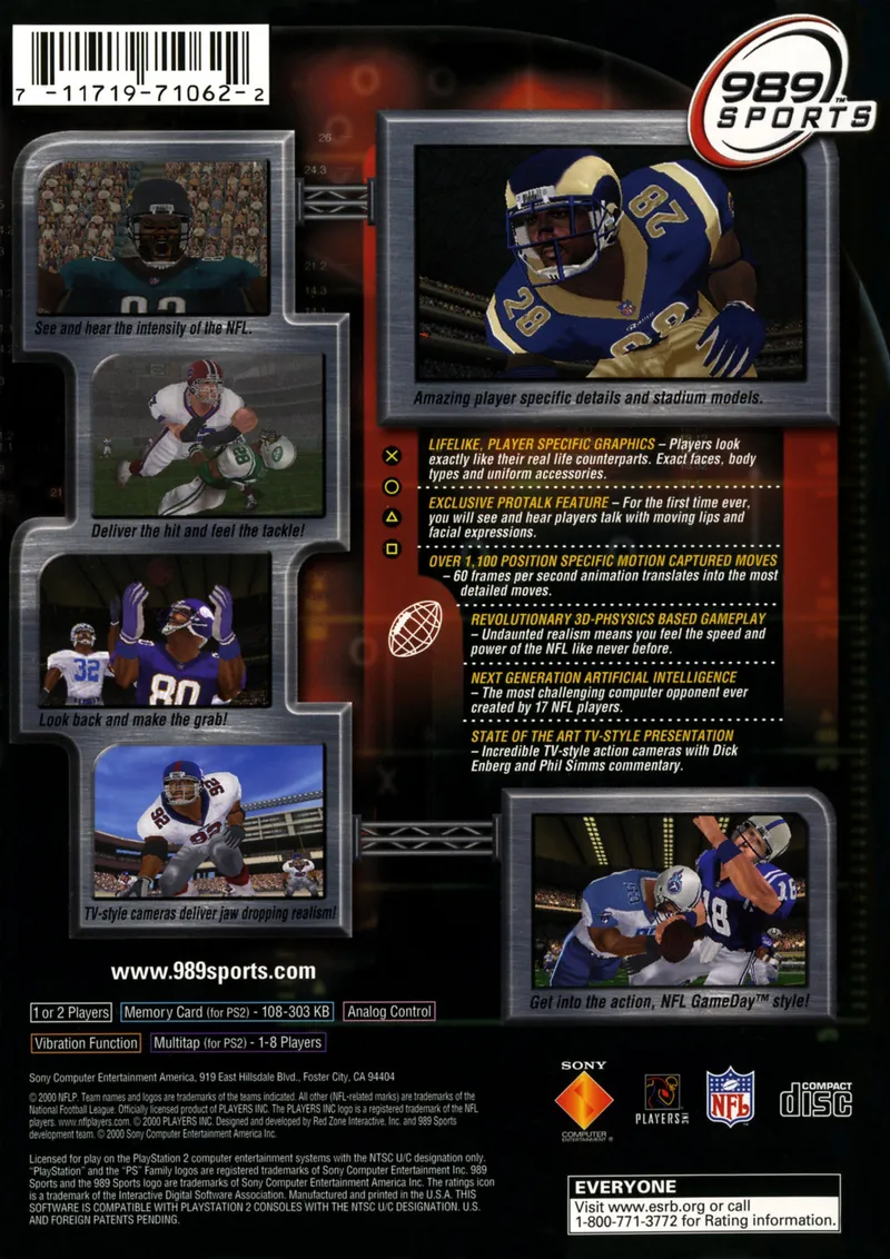 NFL GameDay 2001 box back