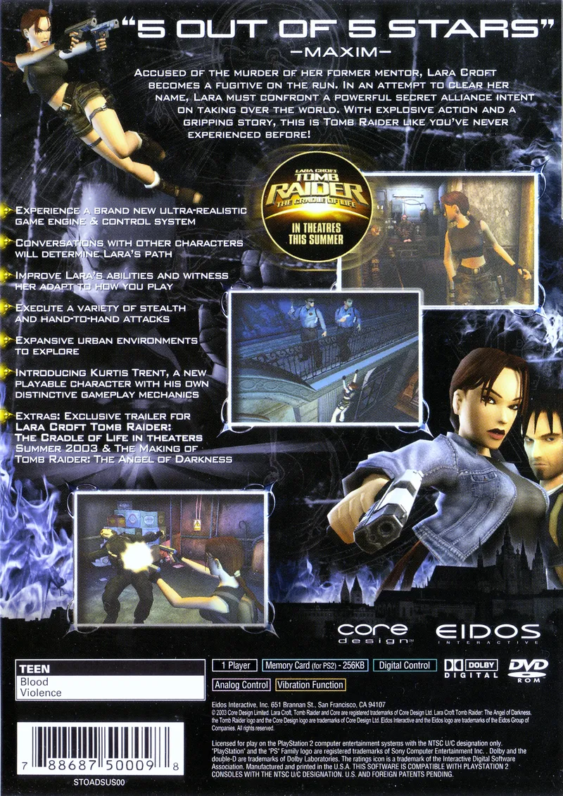 Tomb Raider: The Angel of Darkness box back