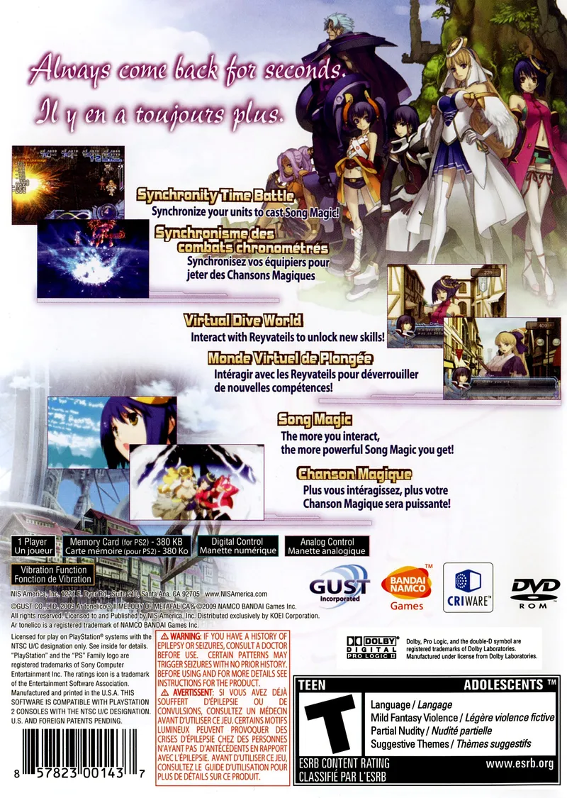 Ar tonelico II: Melody of Metafalica box back