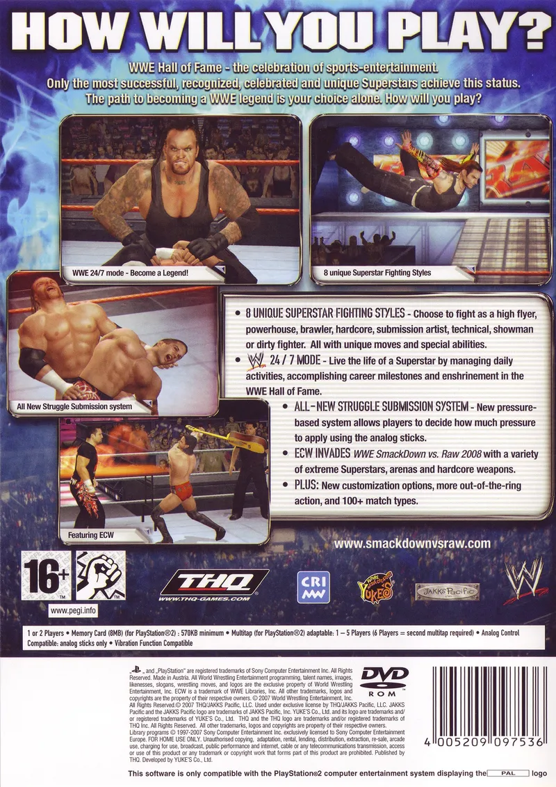 WWE SmackDown vs. Raw 2008 box back