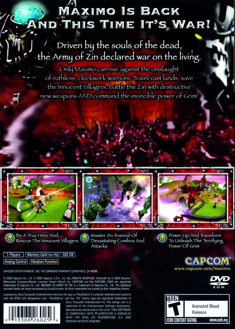 Maximo vs. Army of Zin box back