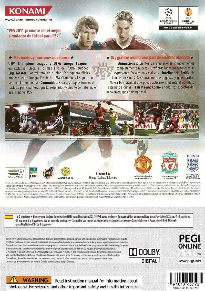 Pro Evolution Soccer 2011 box back