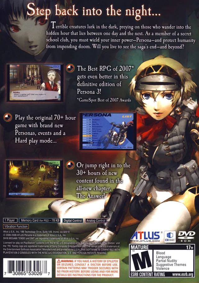 Shin Megami Tensei: Persona 3 FES box back