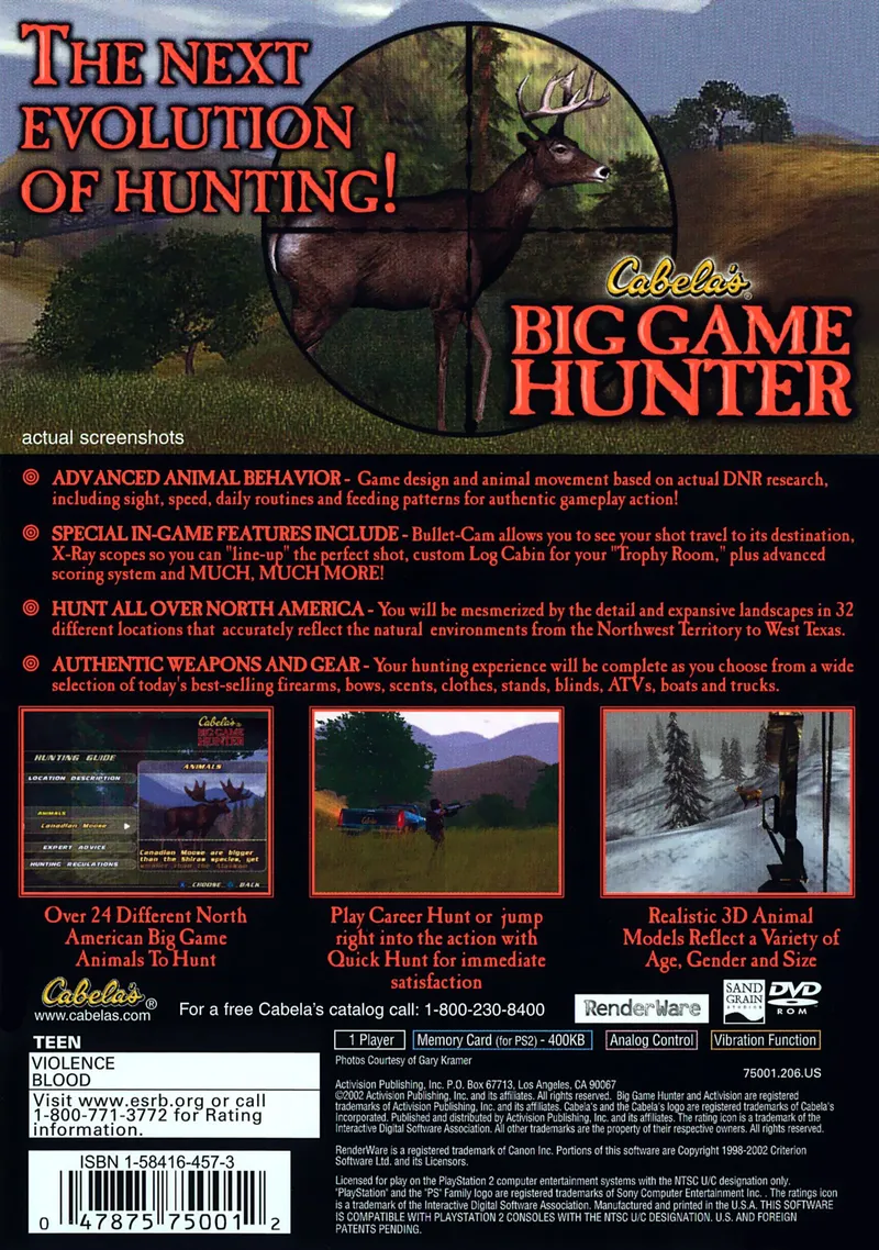 Cabela's Big Game Hunter box back