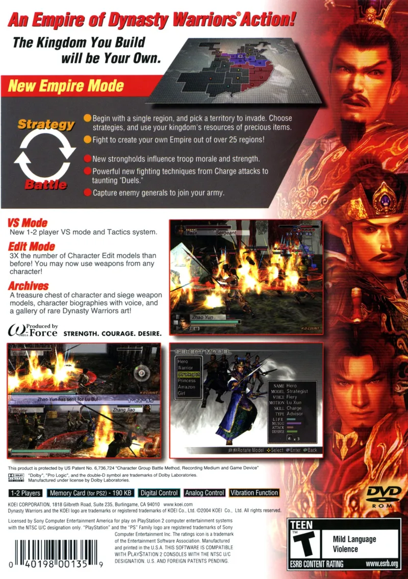 Dynasty Warriors 4: Empires box back