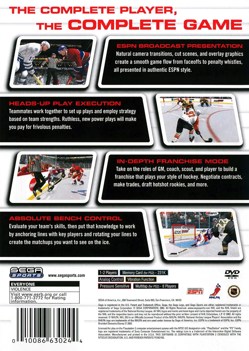NHL 2K3 box back