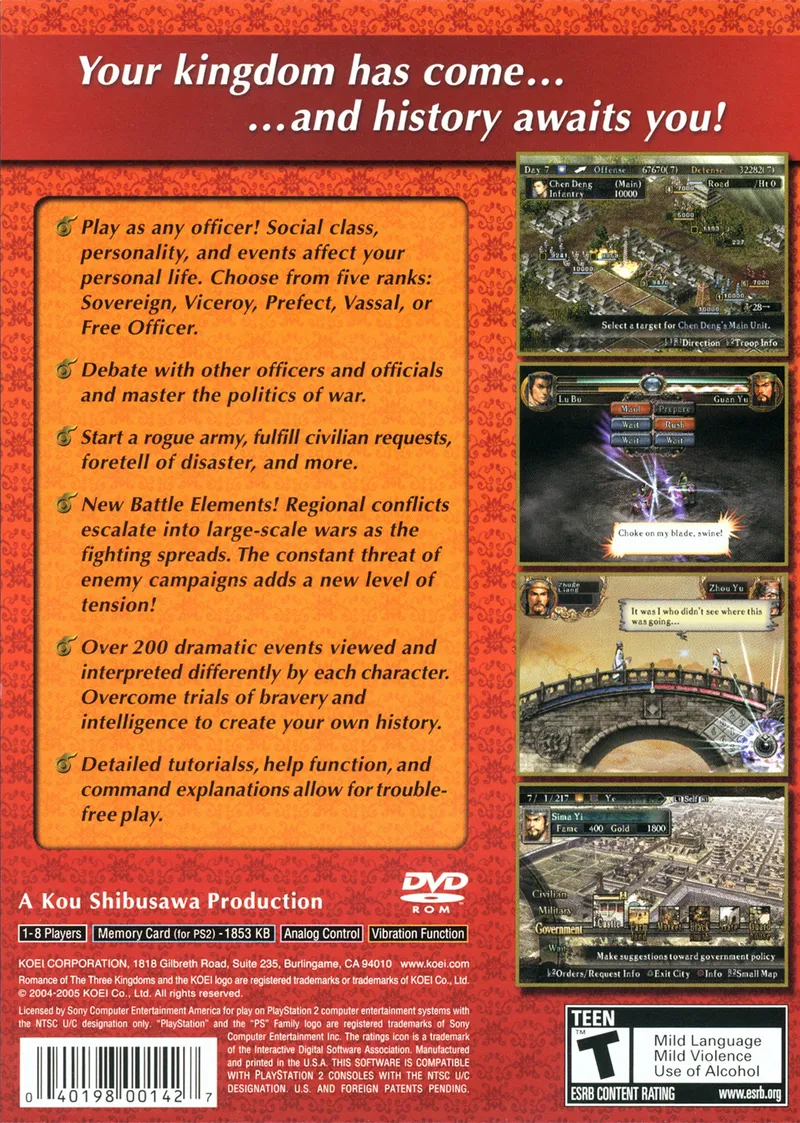 Romance of the Three Kingdoms X box back