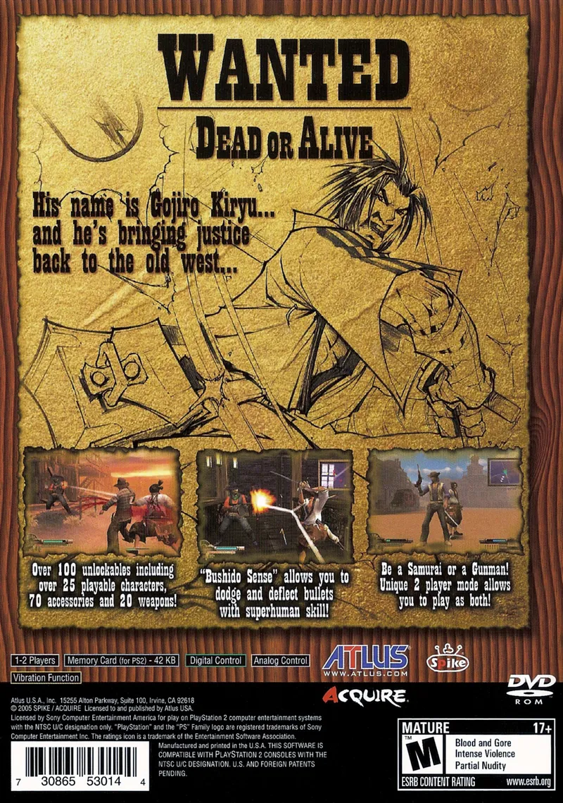 Samurai Western box back