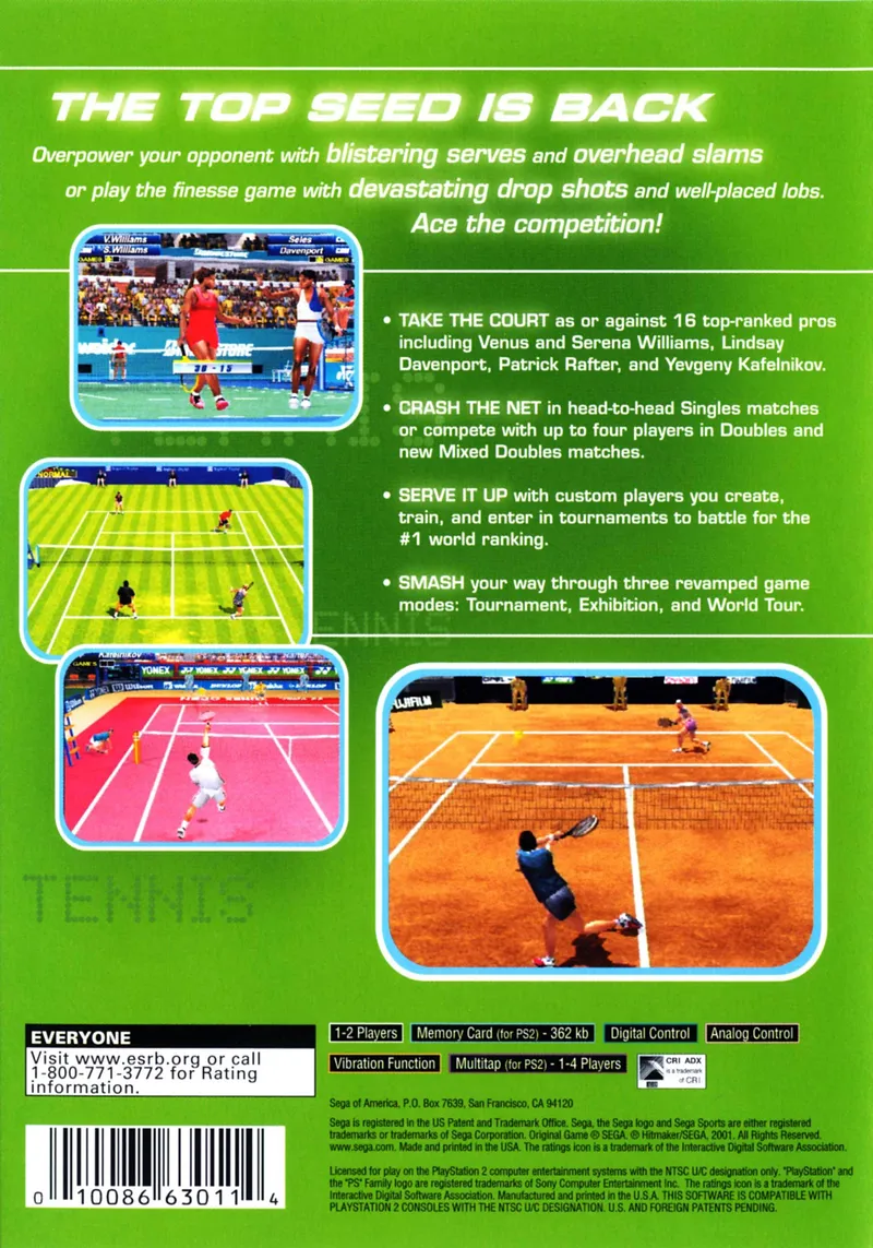 Sega Sports Tennis box back