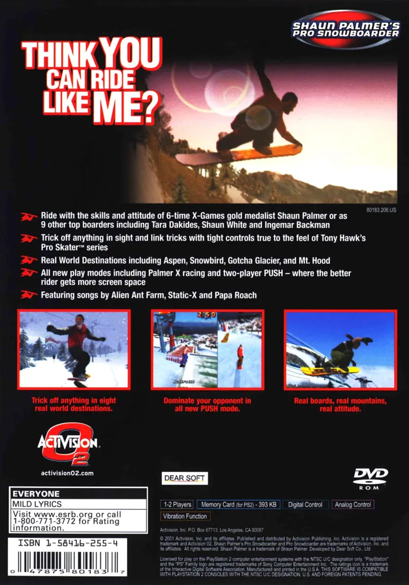 Shaun Palmer's Pro Snowboarder box back