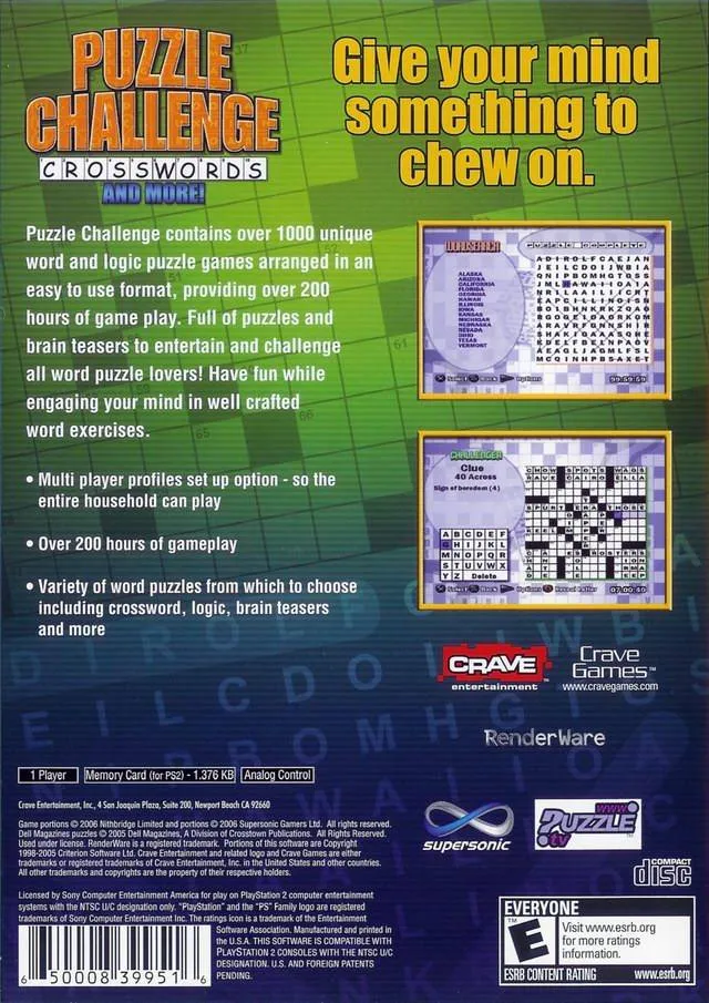Puzzle Challenge: Crosswords and More! .bin box back