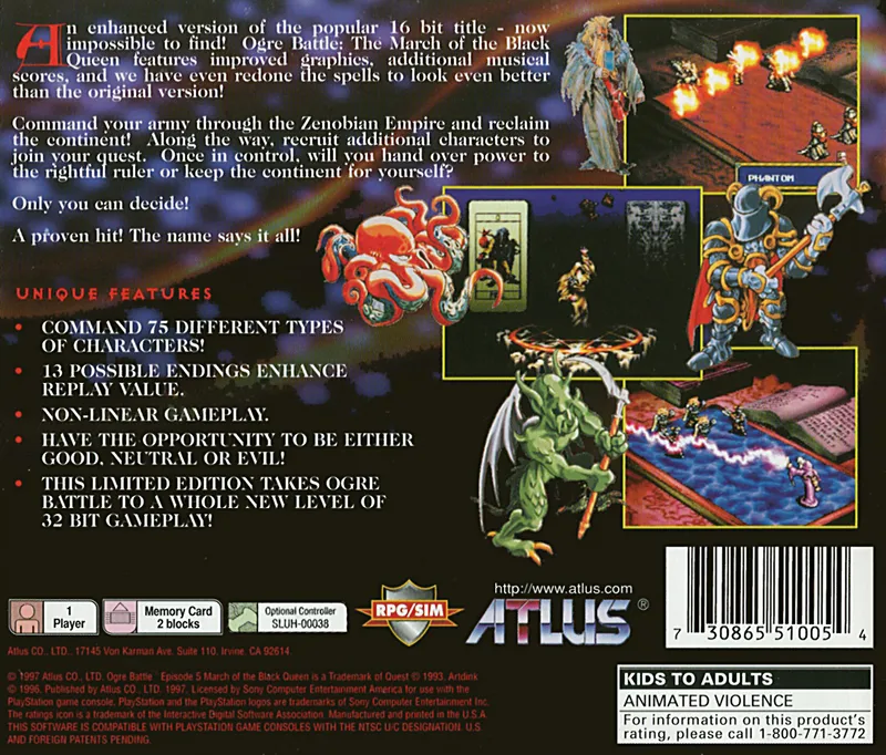 Ogre Battle: Limited Edition box back
