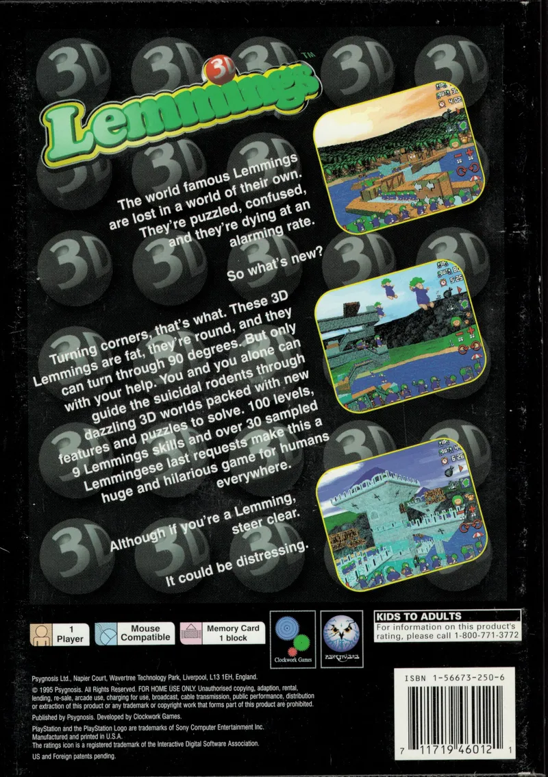 Lemmings 3D box back