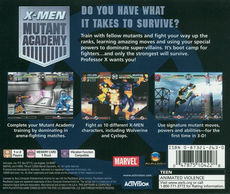 X-Men: Mutant Academy box back