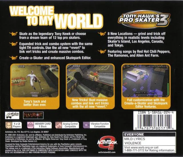 Tony Hawk's Pro Skater 3 box back