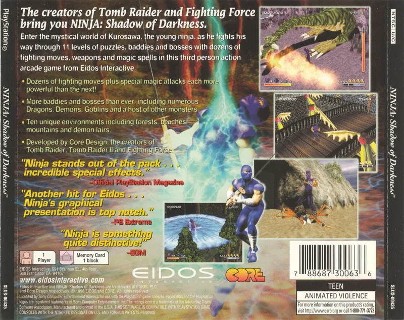 Ninja: Shadow of Darkness box back