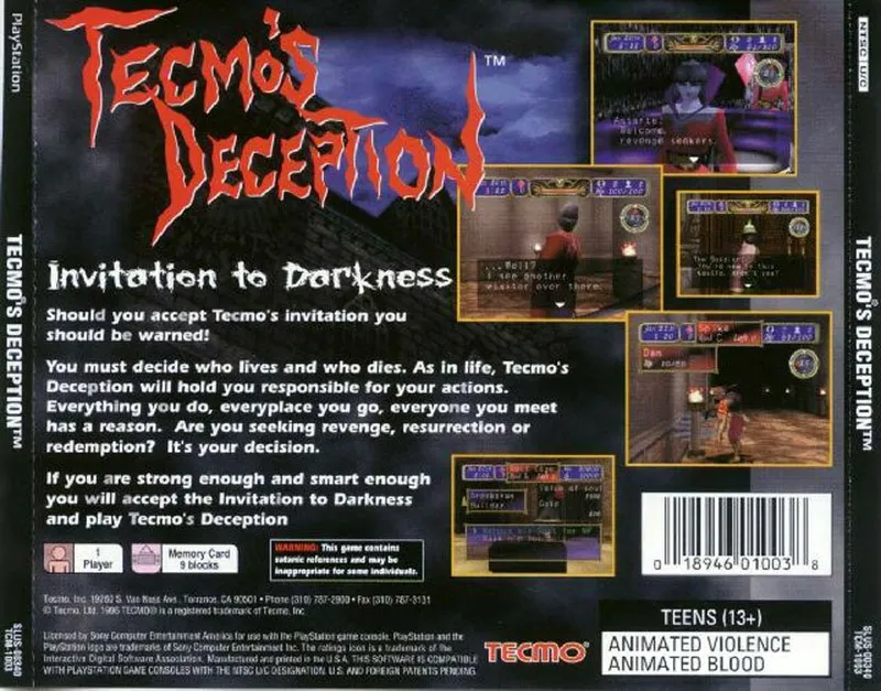 Tecmo's Deception box back