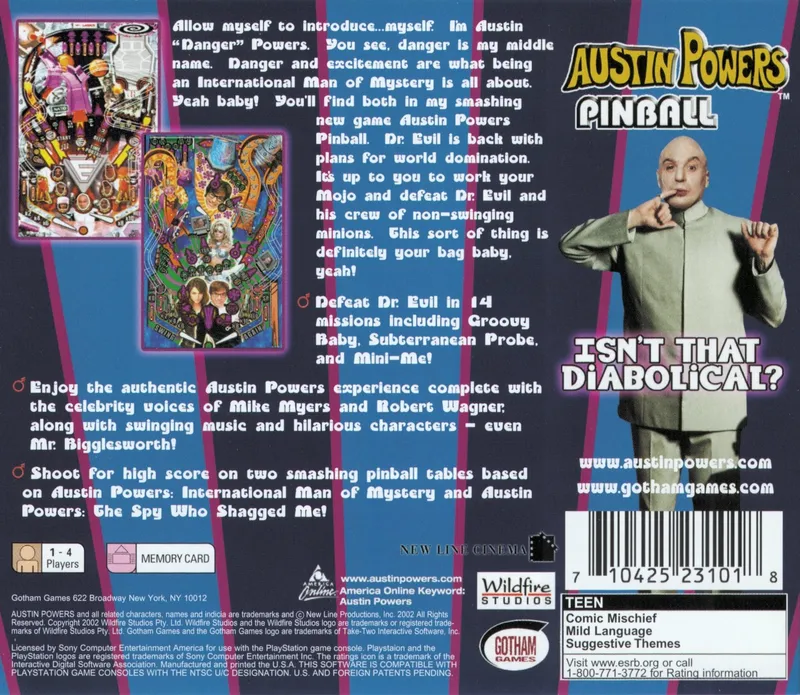 Austin Powers Pinball box back